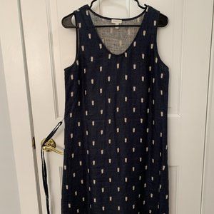 Garnet Hill Navy Blue Linen Ikat Dress Size 6